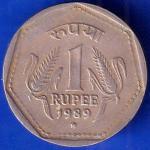 Republic India 1989 Hyderabad Mint One Rupee Coin ANH899