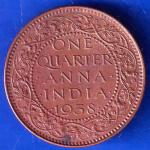 British India 1938 George VI King One Quarter Anna Copper Coin ANH1812