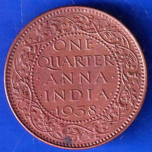 British India 1938 George VI King One Quarter Anna Copper Coin ANH1812