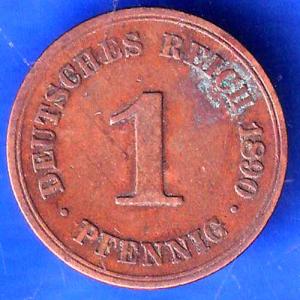 DEUTSCHES REICH 1890 1 PFENNIG RARE COPPER COIN ANH3011