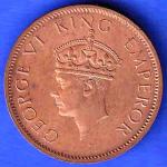 British India 1942 George VI King Emperor One Quarter Anna Copper Coin ANH3308