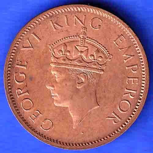 British India 1942 George VI King Emperor One Quarter Anna Copper Coin ANH3308