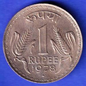 Republic India 1978 One Rupee bombay mint Coin HSK364