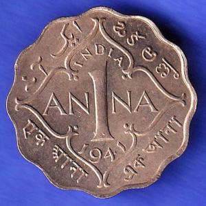 British India 1941 George VI Bombay Mint King One Anna CoiN HSK663