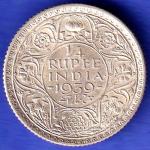 BRITISH INDIA 1939 george vi 1/4 RUPEE SILVER COIN SK422