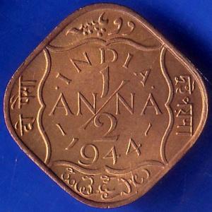 British India 1944 George VI King Half Anna Coin ANH1013