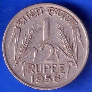 Goverment of India 1956 half rupee BOMBAY MINT COIN ANH1761