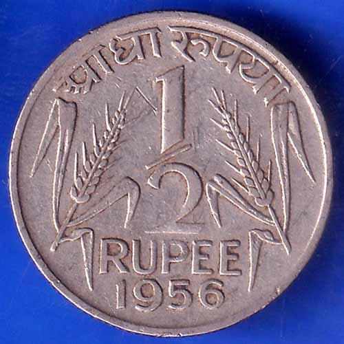 Goverment of India 1956 half rupee BOMBAY MINT COIN ANH1761