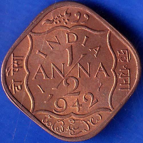British India 1942 George VI King Half Anna Coin ANH212