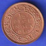 BRITISH INDIA 1940 1/2 PICE GEORGE VI COPPER COIN HSK214