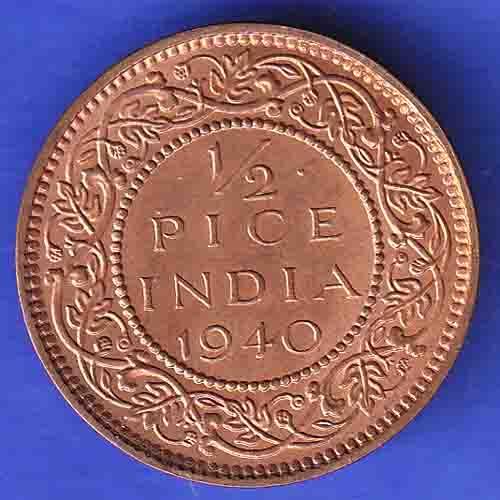 BRITISH INDIA 1940 1/2 PICE GEORGE VI COPPER COIN HSK214