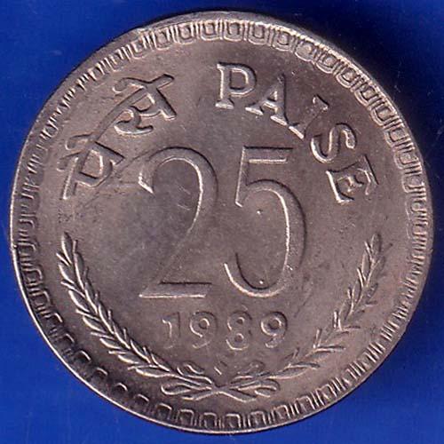 1989 Bombay Mint REPUBLIC INDIA 25 PAISE Coin ANH709