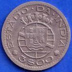 PORTUGUESE INDIA GOA 3  ESCUDO 1958 RARE COIN #BA1