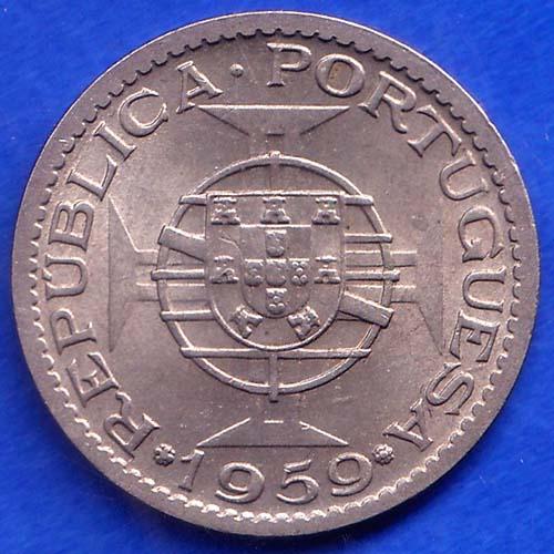 PORTUGUESE INDIA GOA 1  ESCUDO 1959 RARE COIN #BA2