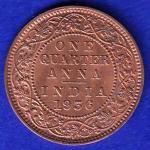 British india 1936 George v one quarter anna copper coin :-SB103