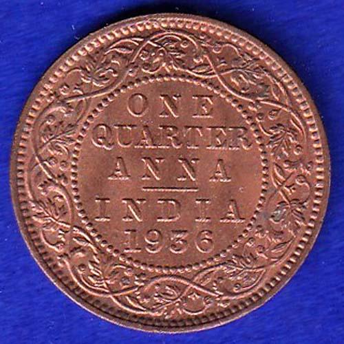 British india 1936 George v one quarter anna copper coin :-SB103