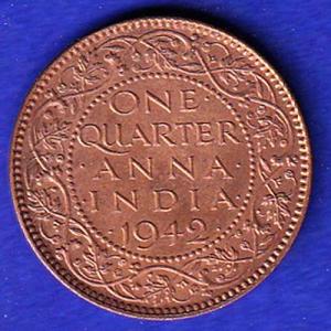 BRITISH INDIA 1942 GEORGE VI ONE QUARTER ANNA- SB105