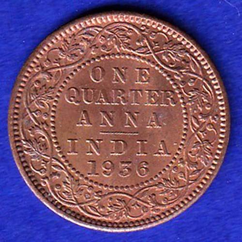 British india 1936 George v one quarter anna copper coin :– SB109