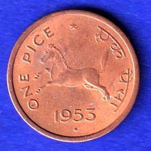 GOVERNMENT OF INDIA 1953 ONE PICE COPPER COIN :-SB112