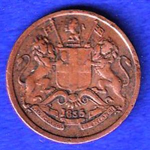 british india 1835 victoria queen 1/12 anna copper coin :–SB114
