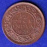BRITISH INDIA 1939 GEORGRE VI KING 1/2 PICE COPPER COIN "UNC" COIN :-SB137