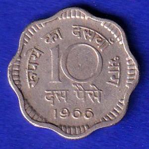 REPUBLIC INDIA 10 PAISA 1966   "XTRA FINE" COIN :-SB139