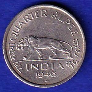 BRITHISH INDIA 1946 GORGE VI KING EMPEROR QUATRER  RUPEE hydrabad mint coin :- SB142
