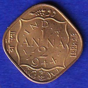 British India 1944 George VI King HALF Anna Coin:-SB149