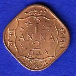 British India 1944 George VI King HALF Anna Coin:-SB150