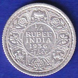 British India  1936 George V 1/4 Rupee Silver coin – SB161