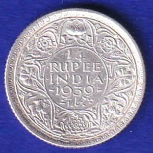 British India  1936 George V 1/4 Rupee Silver coin – SB162
