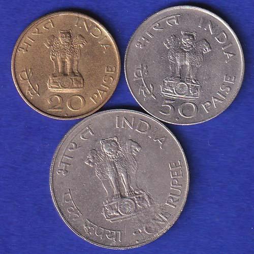 SET OF 3 REPUBLIC INDIA  20 PAISA 50 PAISA AND ONE RUPEE :- SB163