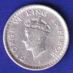 British India 1939 George VI King 1/4 rupee silver coin :- SB 16