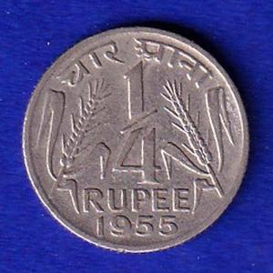 Government Of India 1955 Quarter Rupee Coin -SB176