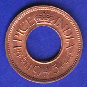 British india king george vi 1945 one pice beautiful copper Coin :- SB 18