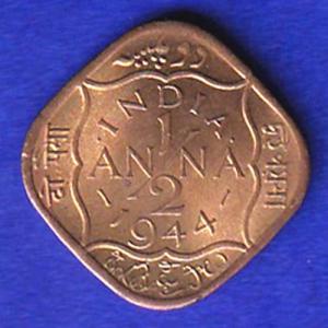 BRITISH INDIA 1944 GEORGE VI 1/2 ANNA COIN :- SB 19