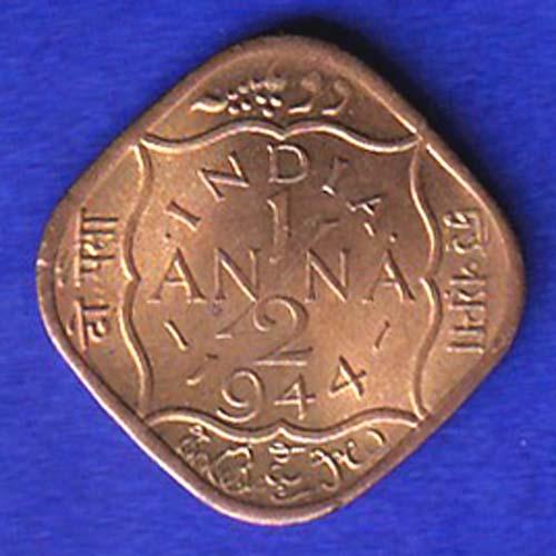 BRITISH INDIA 1944 GEORGE VI 1/2 ANNA COIN :- SB 19