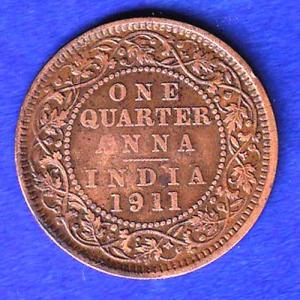 british india 1911 george v one quarter anna copper coin SB209