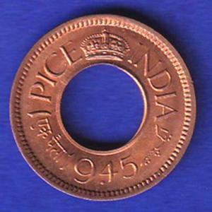 British india king george vi 1945 one pice beautiful copper Coin :-SB24