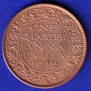 BRITISH INDIA 1942 GEORGE VI ONE QUARTER ANNA-SB38