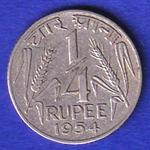 Government Of India 1954 Quarter Rupee Coin SB50