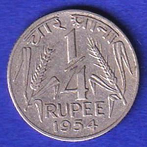 Government Of India 1954 Quarter Rupee Coin SB50