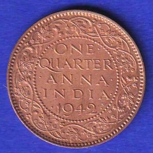 BRITISH INDIA 1942 GEORGE VI ONE QUARTER ANNA SB:62
