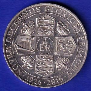 ELIZABETH II DEI-GRA REGINA. GIBRALTAR ONE CROWN NOVEM DECENNIIS GLORIOSE PERACTIS 1926-2016 XTRA FINE – SB-76