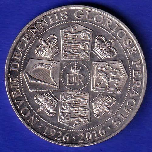 ELIZABETH II DEI-GRA REGINA. GIBRALTAR ONE CROWN NOVEM DECENNIIS GLORIOSE PERACTIS 1926-2016 XTRA FINE – SB-76