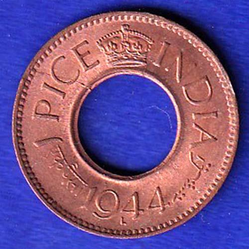 British India 1944 lahor mint 1 pice copper coin UNC SB79