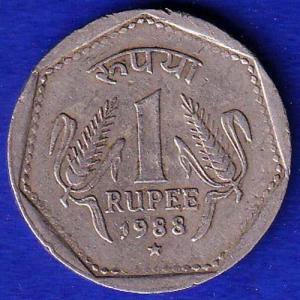 republic india 1988 HYDRABAD mint one rupee coin:- SB97