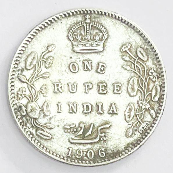 1 Re British India 1906 silver coin