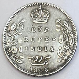 1906 1Re British India silver coin