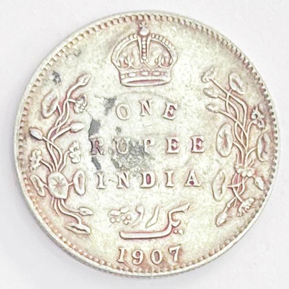 1 Re British India 1907 silver coin